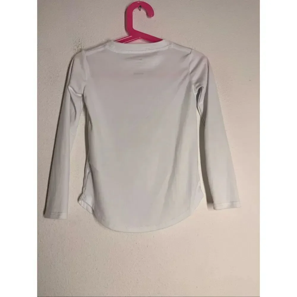 Nike Dri Fit Girls Long Sleeve Athletic Graphic Top White Pink Size 4T